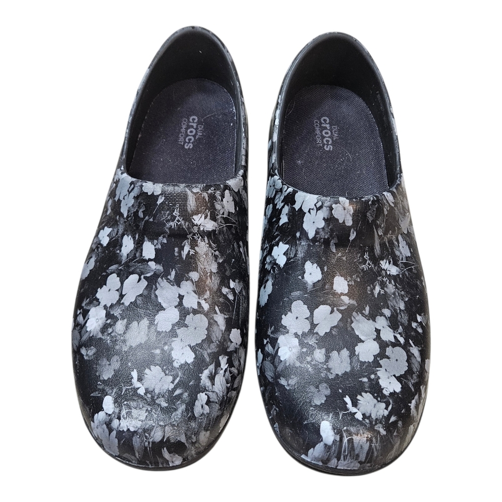 CROCS Neria Pro II Clog White Black Floral Women's 8 Slip Resistant